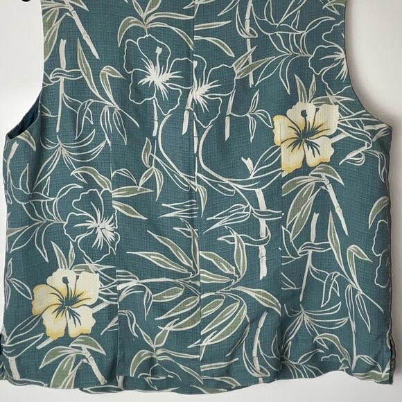 Vintage TOMMY BAHAMA Hibiscus Sleeveless Silk Top woman's size large green/blue - Picture 12 of 16